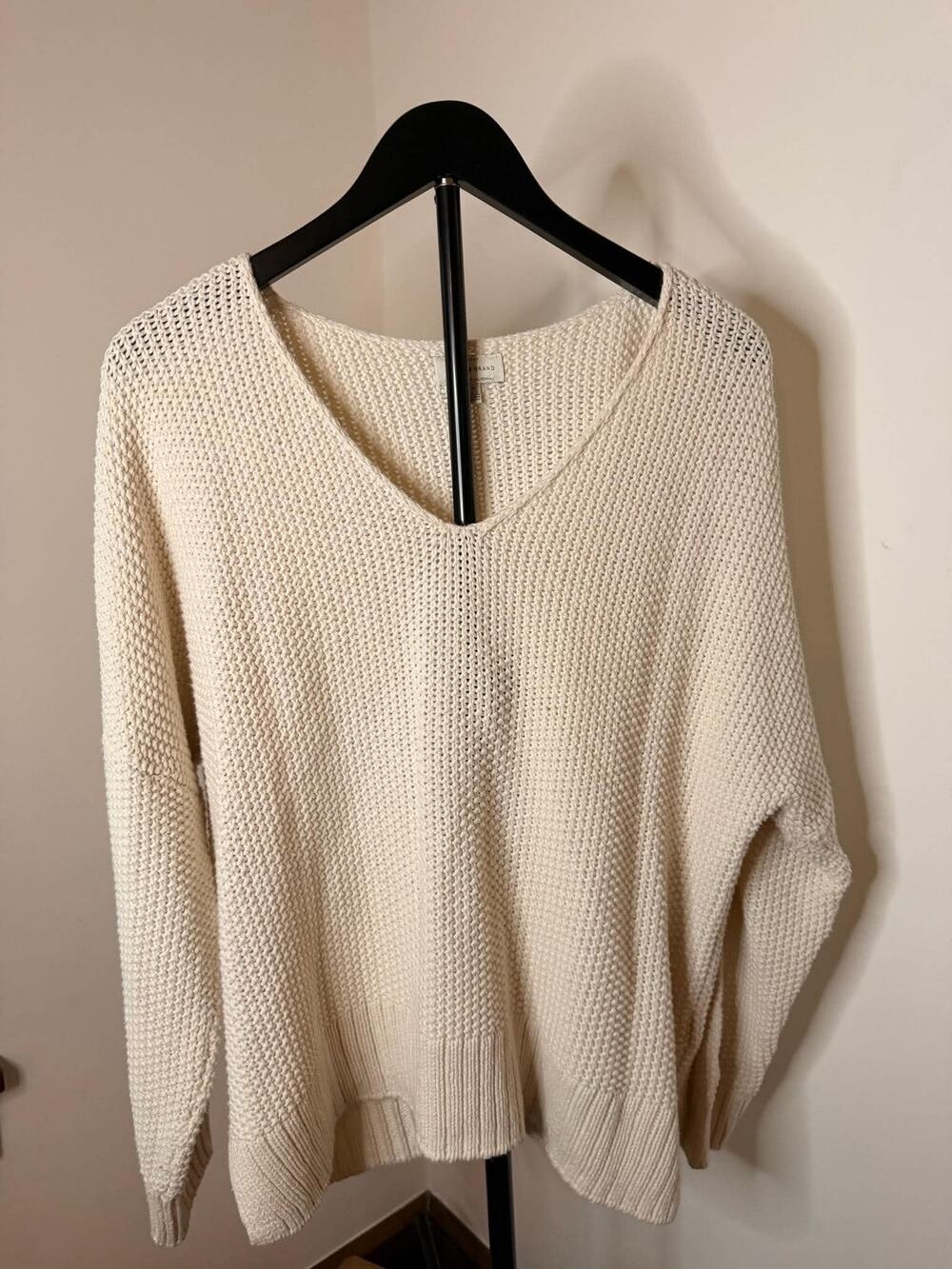 Vintage Lucky Brand Cream Chunky Knit Oversized V Neck Sweater Women’s Large